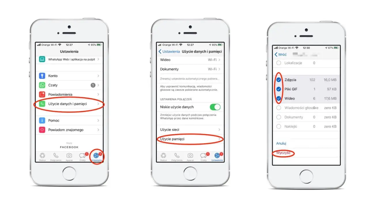Jak odinstalować aplikacje na iPhonie? Zobacz, jak wyczyścić pamięć WhatsApp, usuwając zdjęcia, GIF-y i filmy.