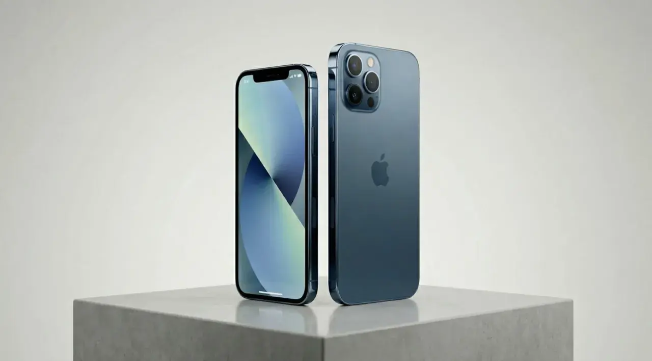 Dwa iPhone'y 12 Pro Max w kolorze grafitowym, jeden z przodu, drugi z tyłu. Poznaj ich wymiary.