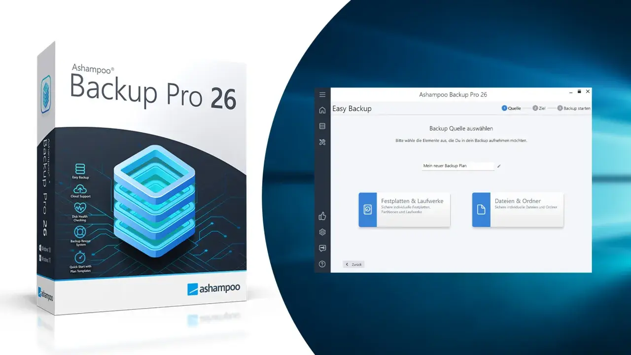 Ashampoo Backup Pro 26: Erstellen Sie ein Image von Festplatte mit dieser Freeware. Sichern Sie Festplatten, Partitionen oder Dateien.