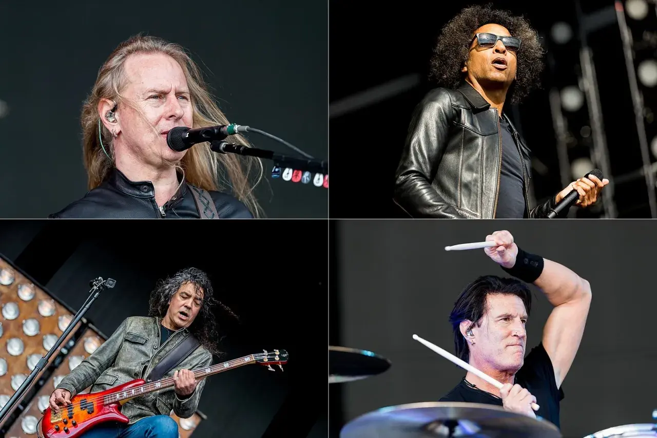 Członkowie Alice in Chains: wokalista z długimi blond włosami, wokalista w okularach przeciwsłonecznych, basista i perkusista.