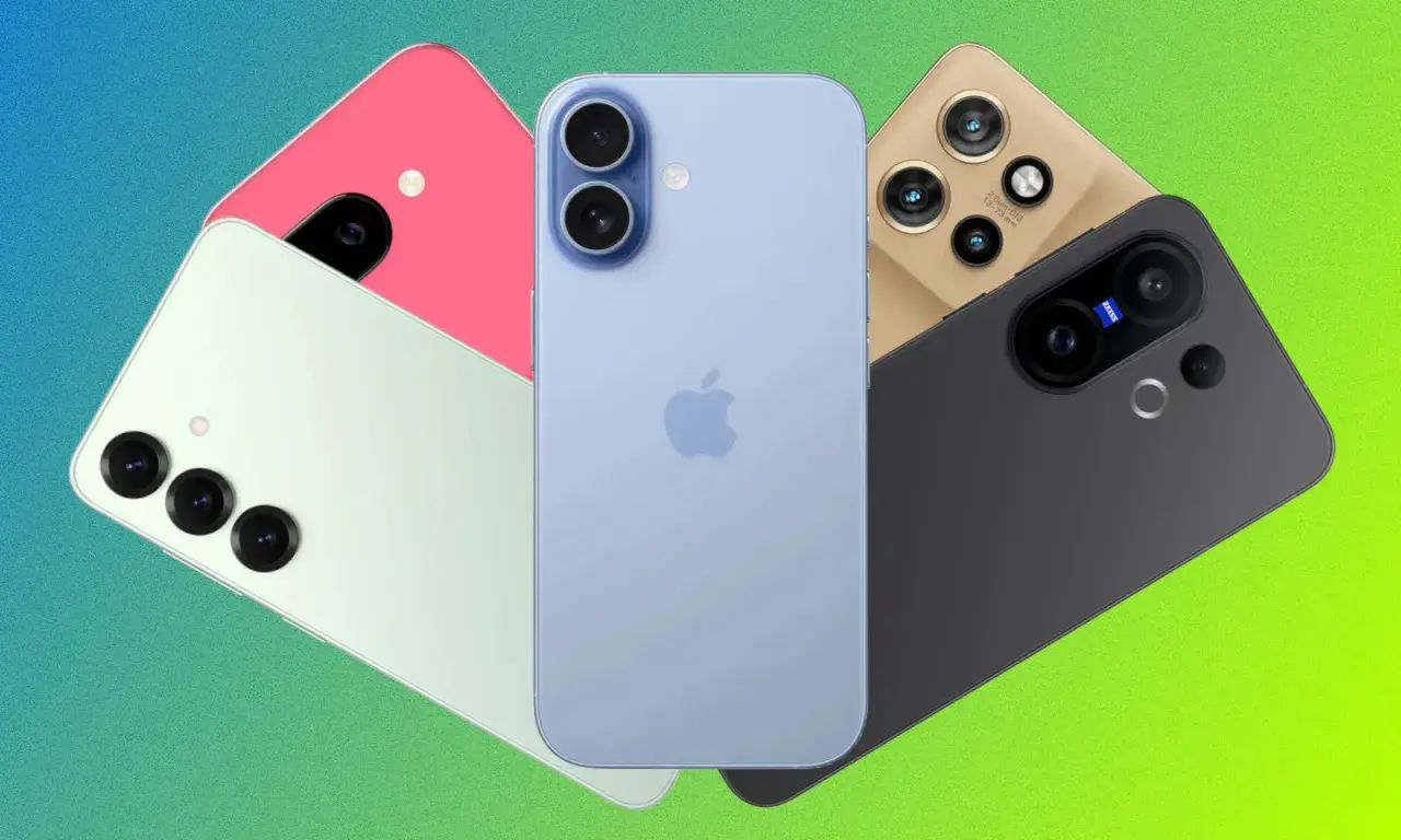 Kolekcja smartfonów w różnych kolorach, od pastelowych po ciemne. Czy wśród nich jest najmniejszy smartfon?