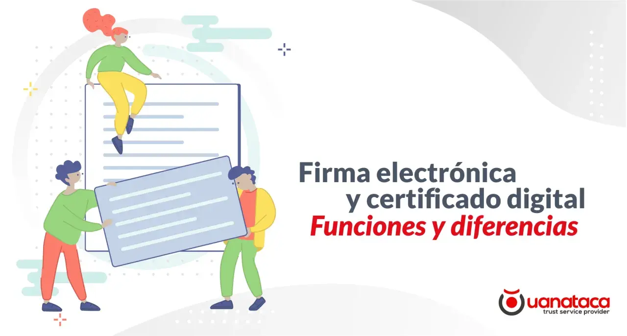 Personas trabajando con un documento y un certificado digital. El certificado digital y electrónico es lo mismo.