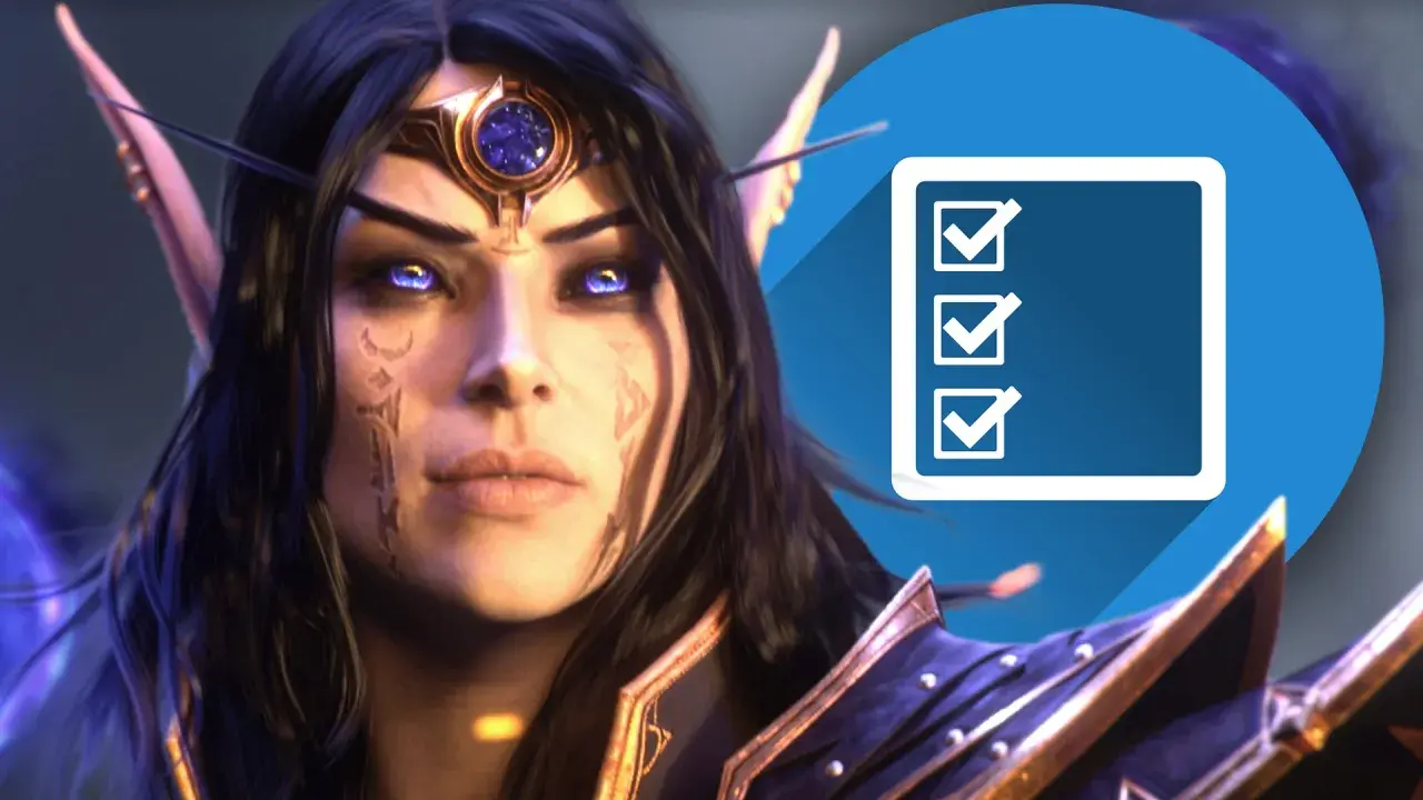 Eine Elfe mit leuchtenden Augen und einer Checkliste im Hintergrund, die auf die **wow classic roadmap** hinweist.