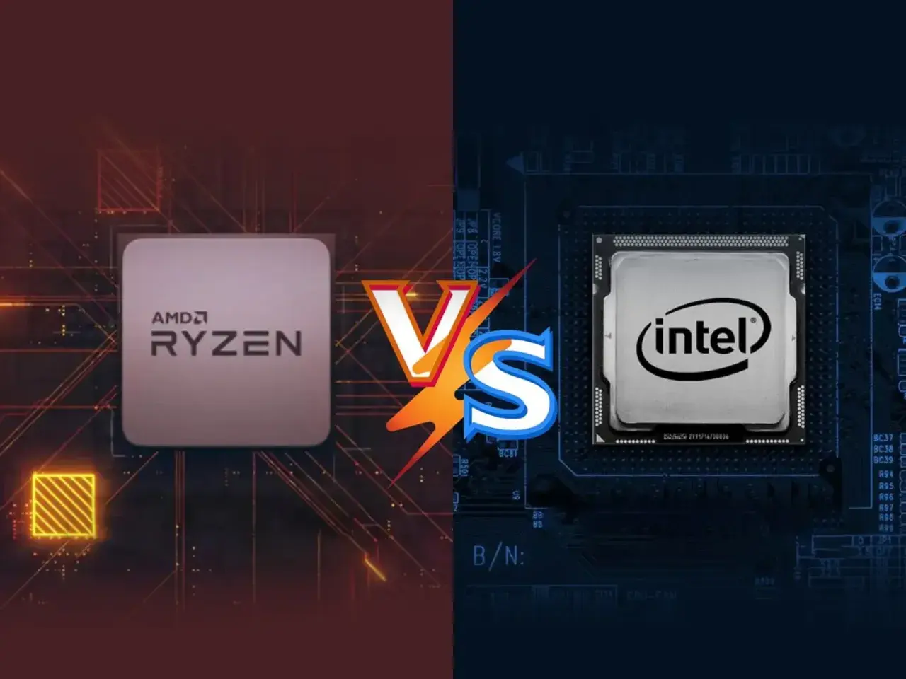 AMD Ryzen vs. Intel i5: Ein Duell der Prozessoren. Links der AMD Ryzen, rechts der Intel i5, beide auf ihren jeweiligen Mainboards.