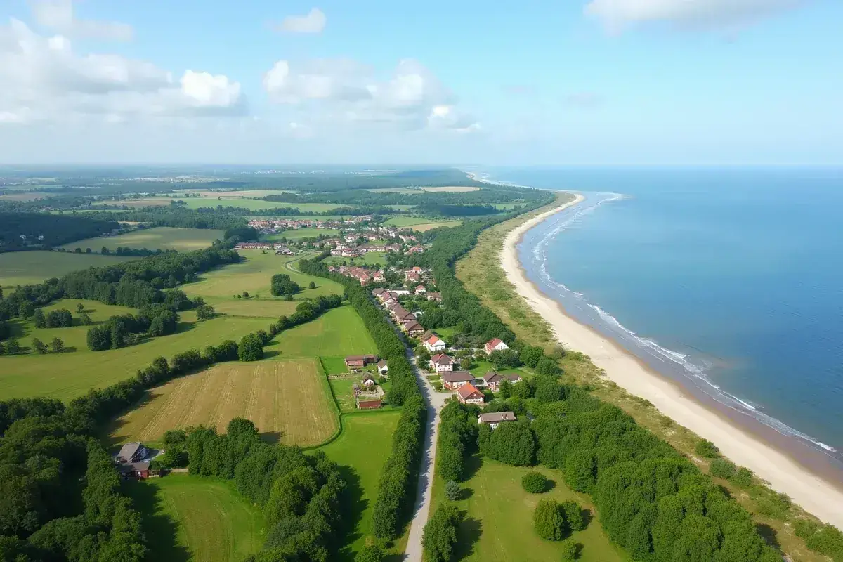 Dojazd PKP do Dąbków to malownicza podróż przez zielone pola i lasy, kończąca się widokiem na piaszczystą plażę i morze.