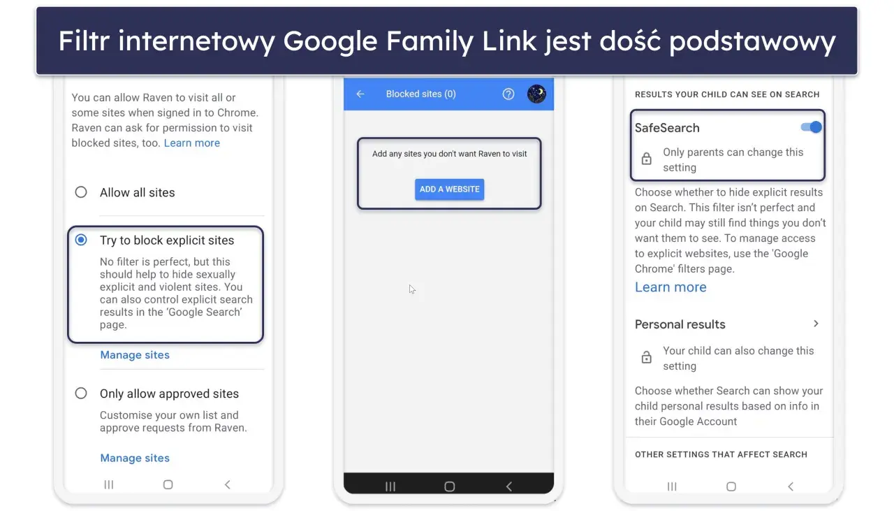 Jak odblokować strony dla dorosłych w Google? Family Link oferuje opcję "Spróbuj blokować strony dla dorosłych", ale nie jest to idealne rozwiązanie.