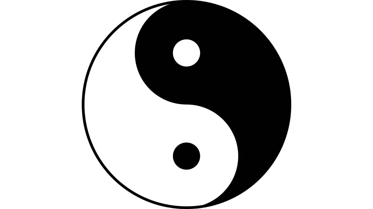 Simbolo Yin e Yang, rappresentazione visiva dell'armonia degli opposti: nero e bianco, luce e ombra, in un cerchio perfetto.
