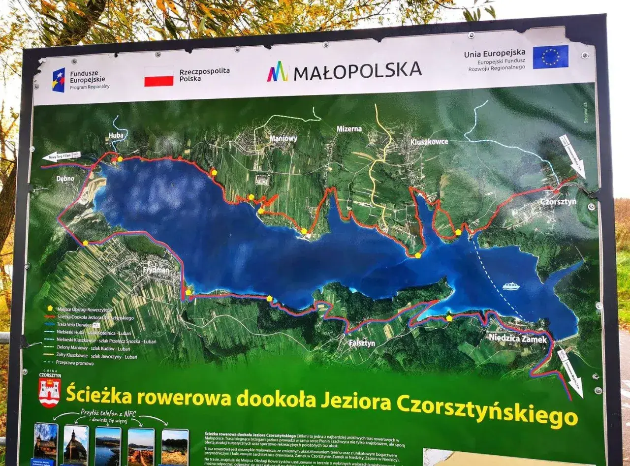 Mapa ścieżki rowerowej wokół Jeziora Czorsztyńskiego. Gdzie zacząć? Trasa Velo Dunajec, punkty widokowe, zamki.