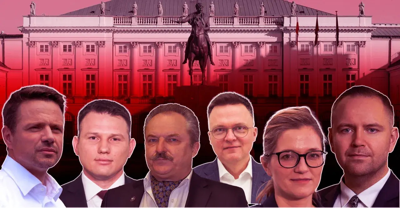 Sześciu polityków na tle Pałacu Prezydenckiego. Czy to oni są odpowiedzią na pytanie, dlaczego w sondażach aż 60 procent Polaków chce prezydenta niezależnego od partii?