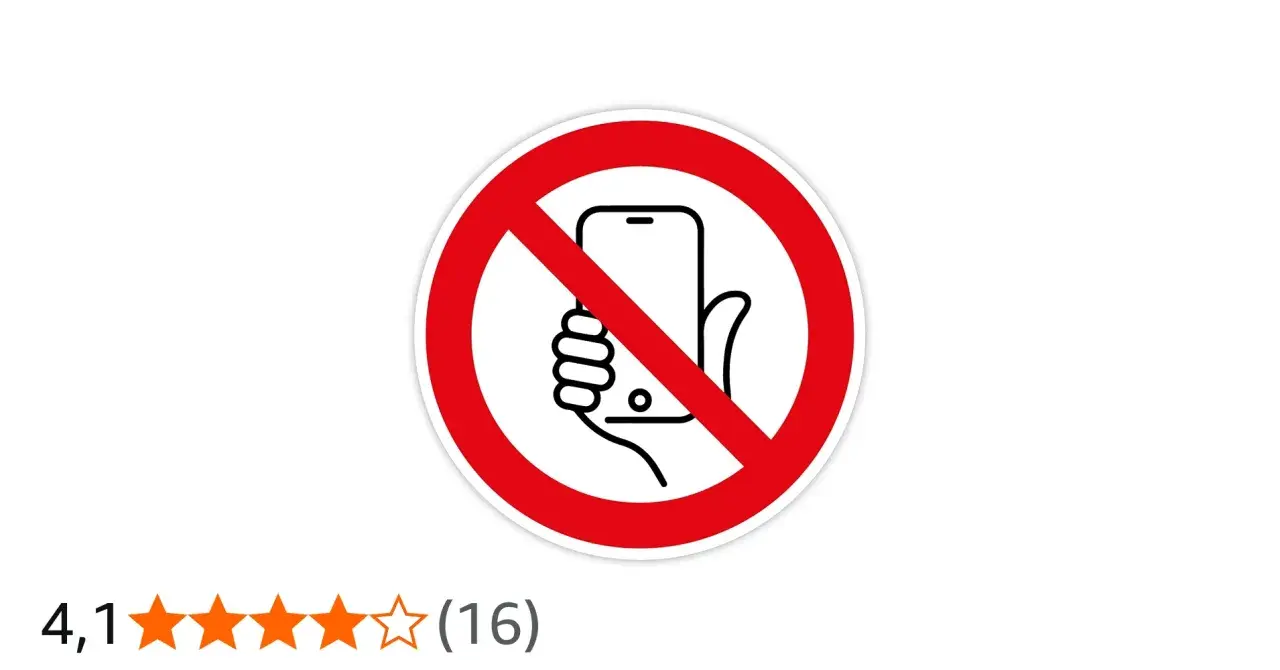 Verbotsschild: Handy in der Hand, durchgestrichen. Ein Symbol, das auf die Gefahren von Handysucht und deren Symptome hinweist.