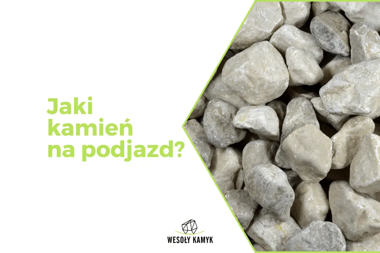 Zbliżenie na jasnoszare, nieregularne kamienie żwirowe.