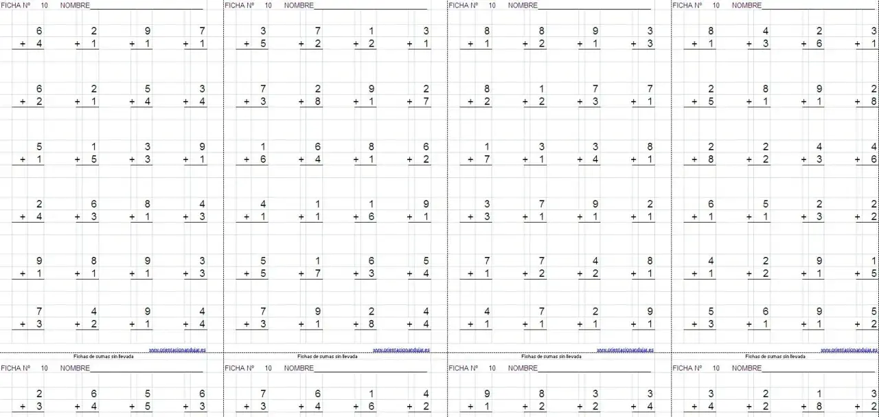 Hojas de ejercicios con sumas sin llevar, ideales para practicar operaciones básicas.