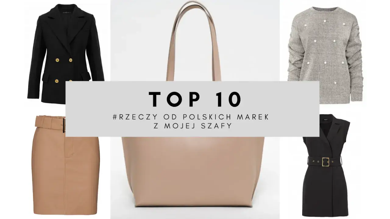 Top 10 rzeczy od polskich marek odzieżowych męskich: czarna marynarka, beżowa spódnica, szary sweter, czarna sukienka.