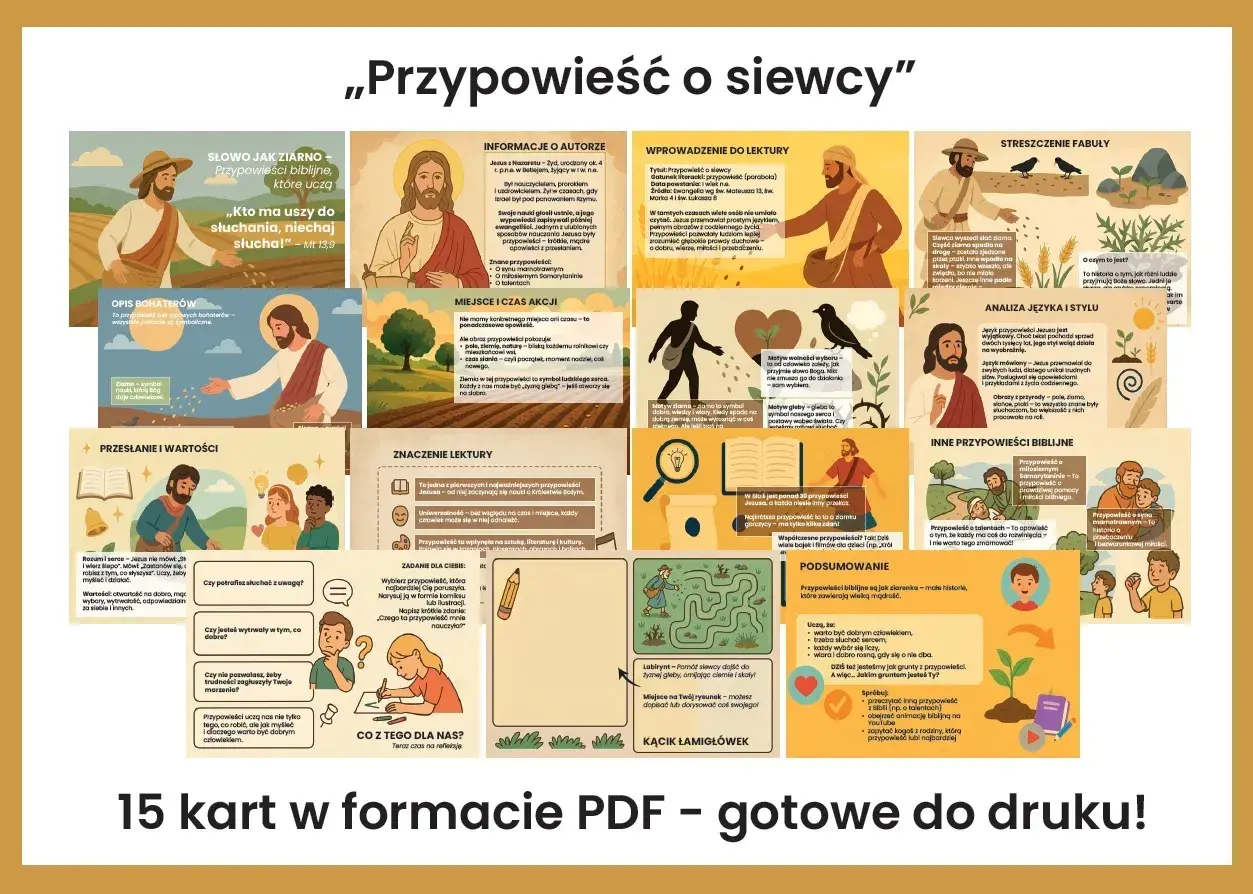 Przypowieść o siewcy: Jezus naucza o słuchaniu Słowa Bożego, które pada na różne gleby.