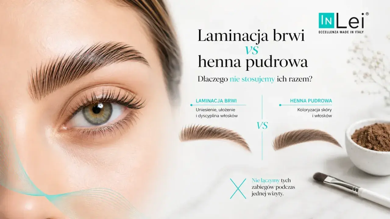 Laminacja brwi unosi i dyscyplinuje włoski, w przeciwieństwie do henny pudrowej, która koloryzuje skórę i włoski.
