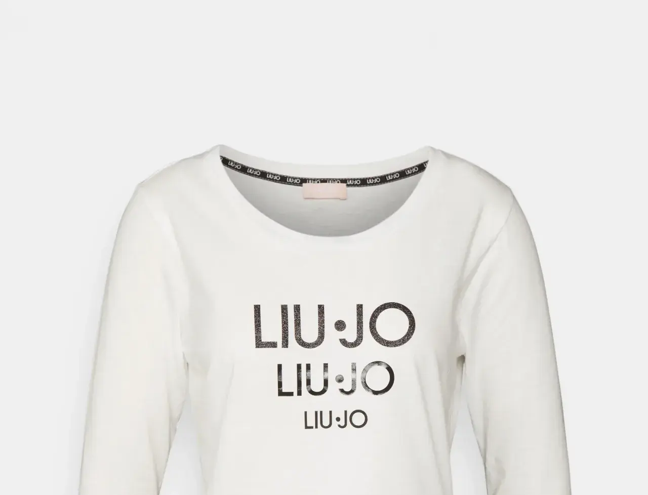 Biała koszulka z długim rękawem marki Liu Jo, z potrójnym, błyszczącym logo.