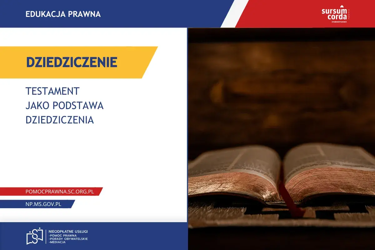 Otwarta księga symbolizuje testament, który daje podstawę dziedziczenia. Edukacja prawna.