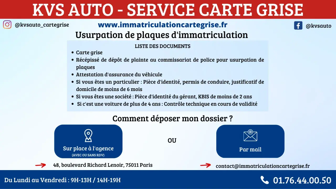 Usurpation de plaques : dépôt de plainte au commissariat, carte grise, attestation d'assurance. Comment déposer votre dossier ?