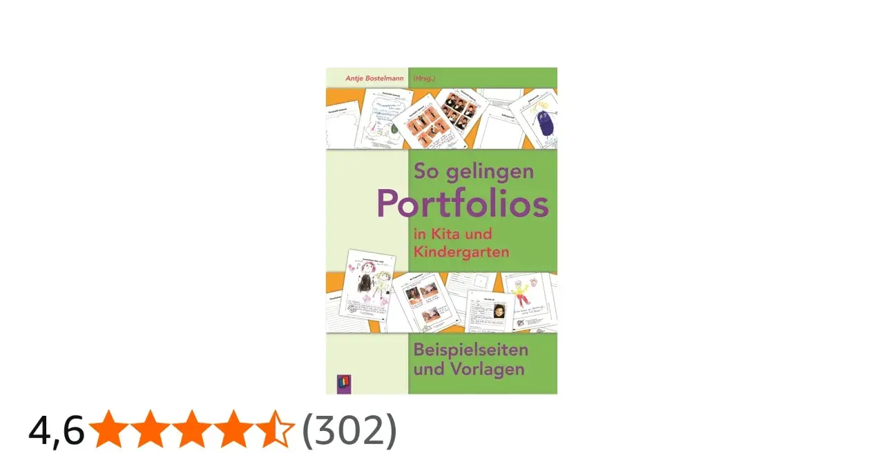 Buchcover "So gelingen Portfolios in Kita und Kindergarten" mit Beispielseiten. Ideal für das Portfolio Grundschule.