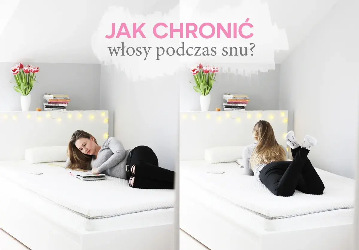 Dwie kobiety na łóżku. Jedna z rozpuszczonymi włosami czyta książkę, druga leży na brzuchu. Jak chronić włosy podczas snu?