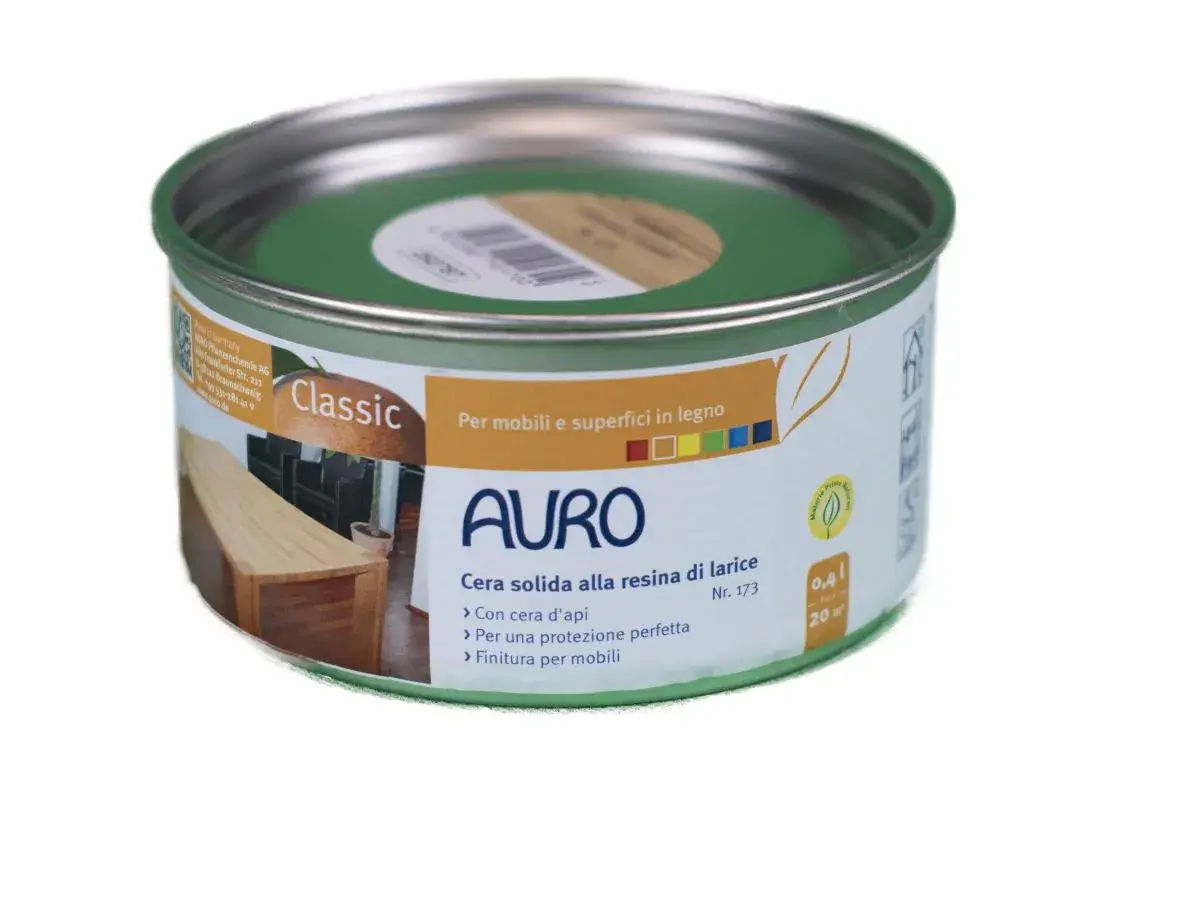 Latta di cera per legno AURO Classic, ideale per mobili e superfici. Scopri come si usa per una finitura perfetta.