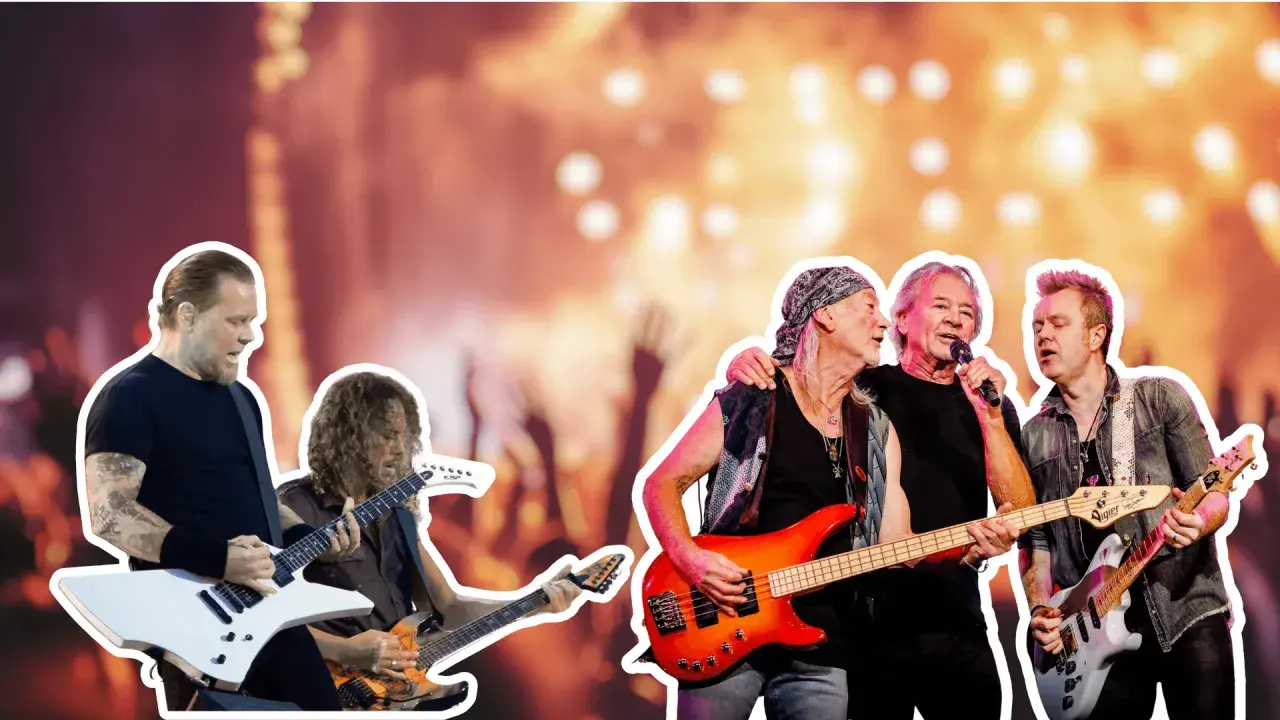 Gwiazdy rocka na koncercie w Warszawie: James Hetfield i Kirk Hammett z Metalliki grają z Deep Purple.