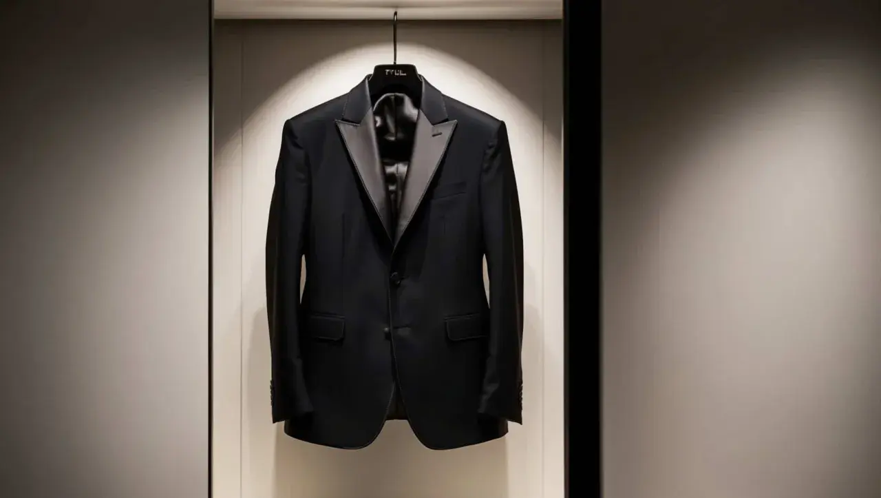 Elegantes Sakko mit Satin-Revers, perfekt, um einen schwarzen Anzug zu kombinieren.