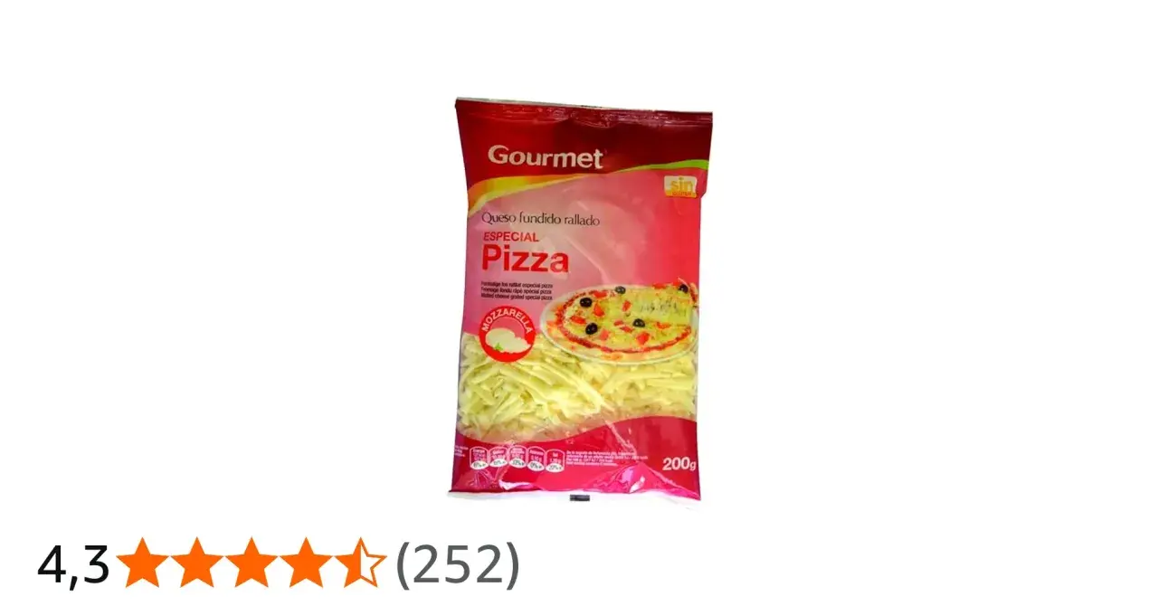 Queso fundido rallado especial para pizzas, marca Gourmet, 200g. Ideal para una pizza deliciosa.