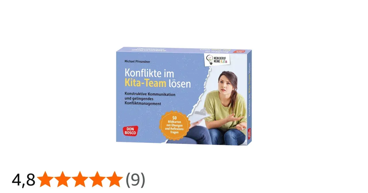 Buchcover: Konflikte im Kita-Team lösen. Eine Frau gestikuliert besorgt, während sie mit einer Kollegin spricht. Hilft bei schlechter Stimmung im Team Kindergarten.