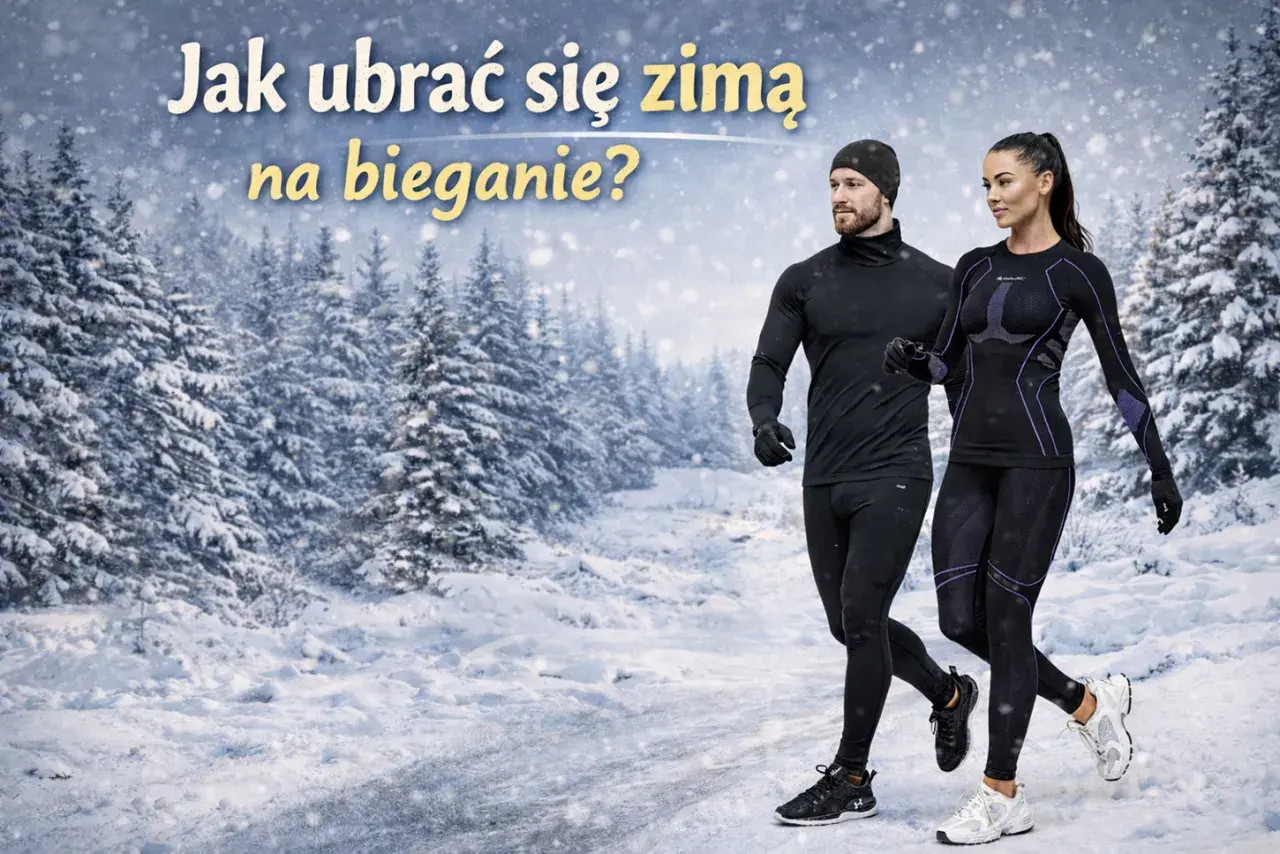 Para biegnie przez zaśnieżony las. Dowiedz się, w czym biegać zimą, by czuć się komfortowo.