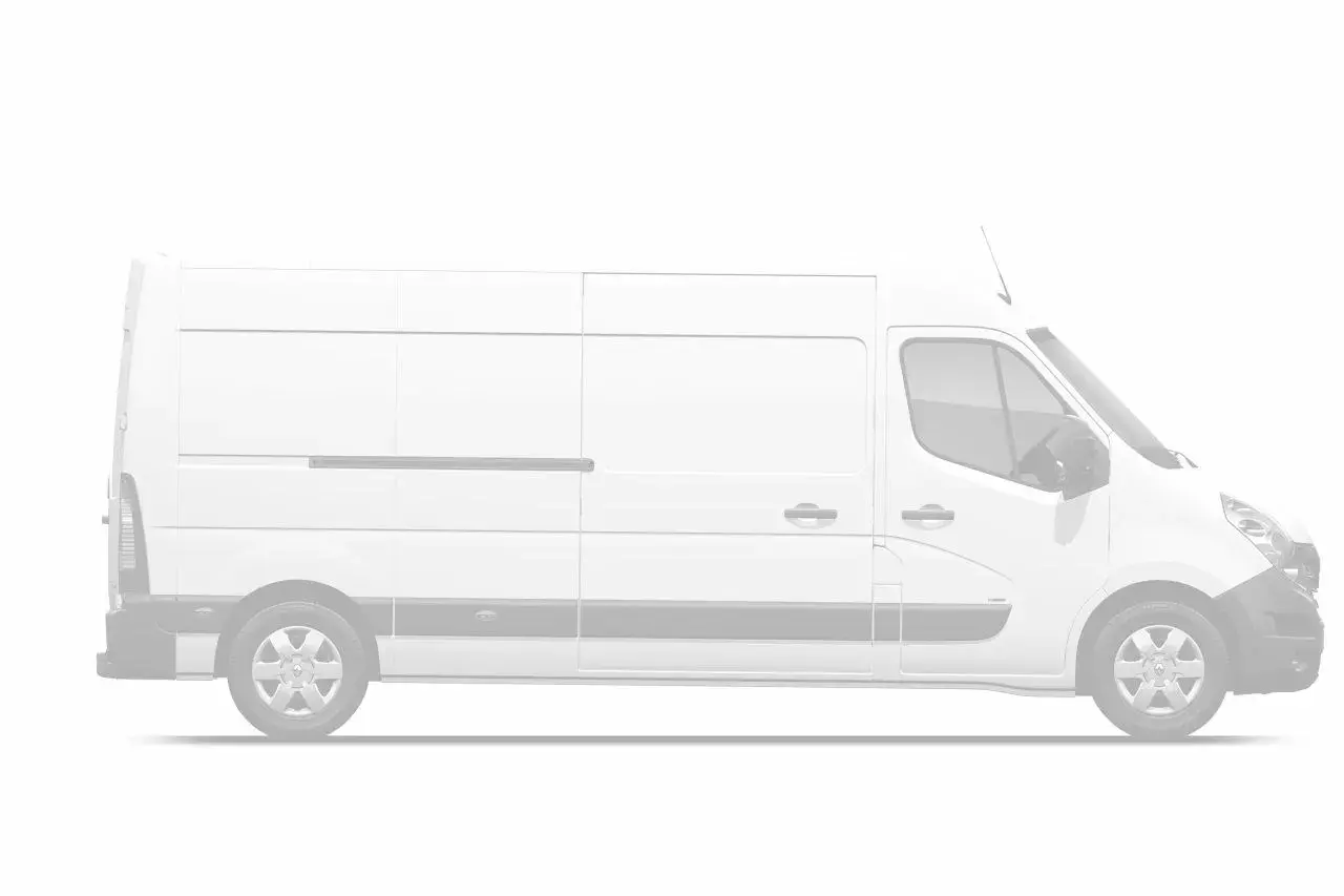 Biały van Renault Master, widok z boku. Poznaj jego renault master wymiary i możliwości transportowe.