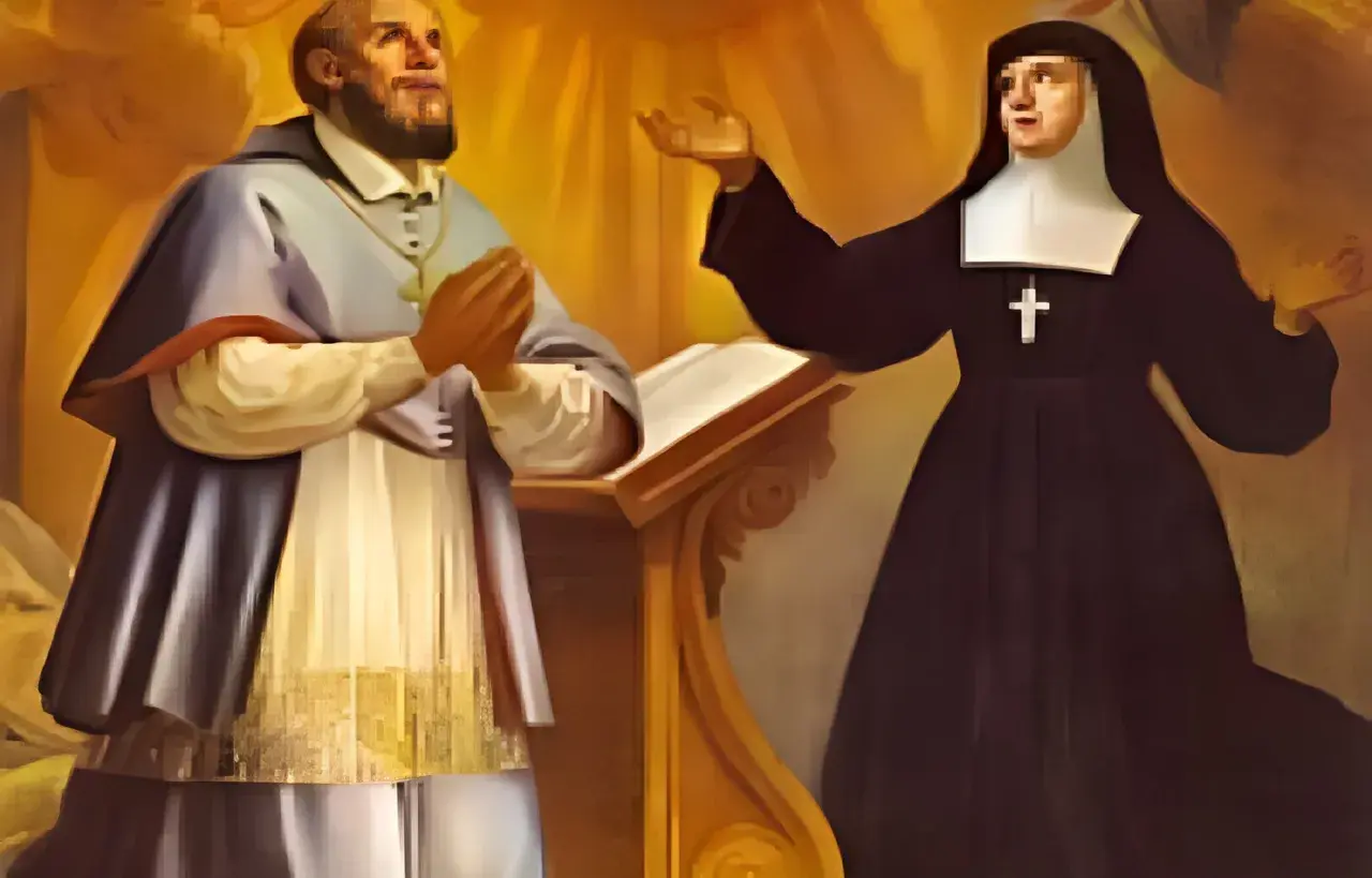 12 sierpnia. Modlący się duchowny i zakonnica przy pulpicie.