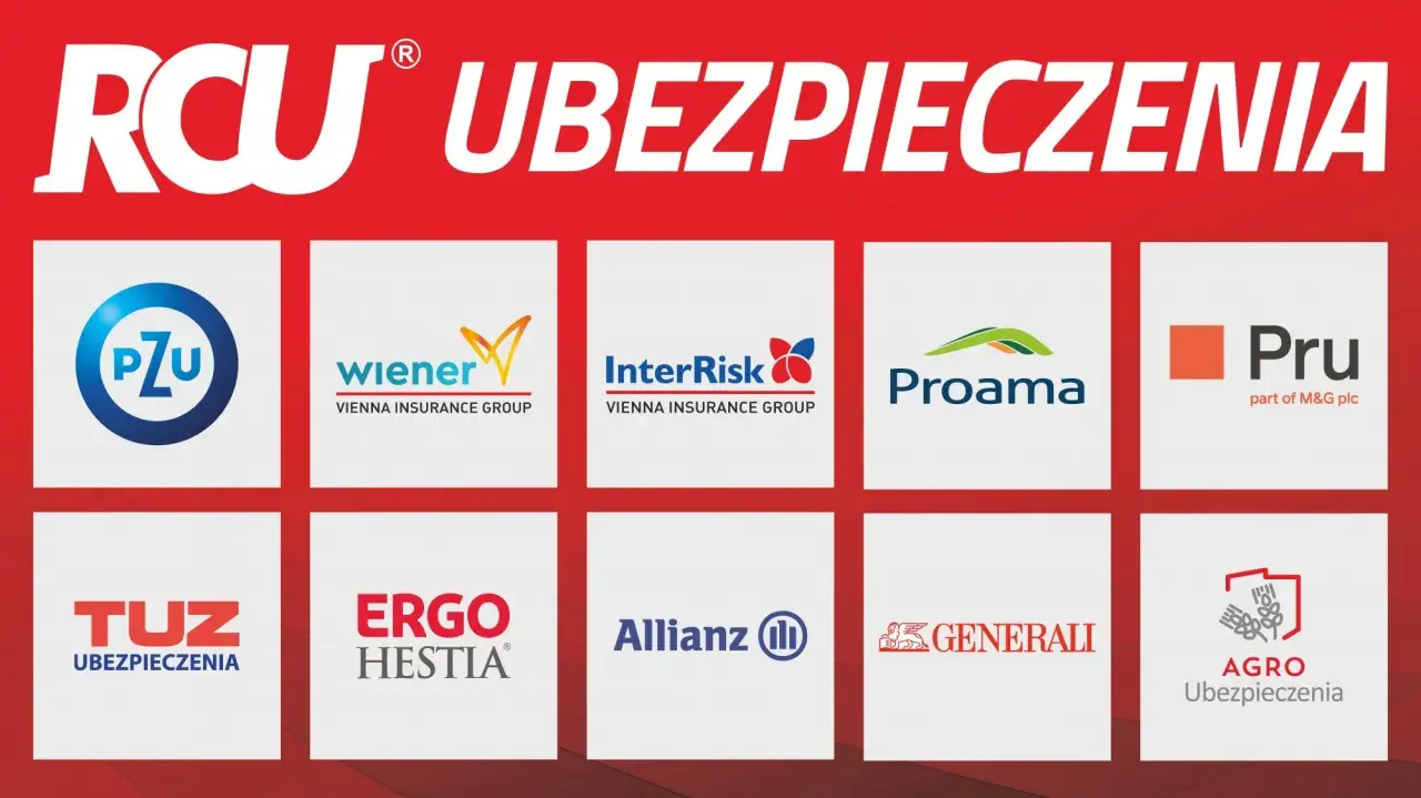 Loga firm ubezpieczeniowych: PZU, Wiener, InterRisk, Proama, Pru, TUZ, Ergo Hestia, Allianz, Generali, Agro Ubezpieczenia.