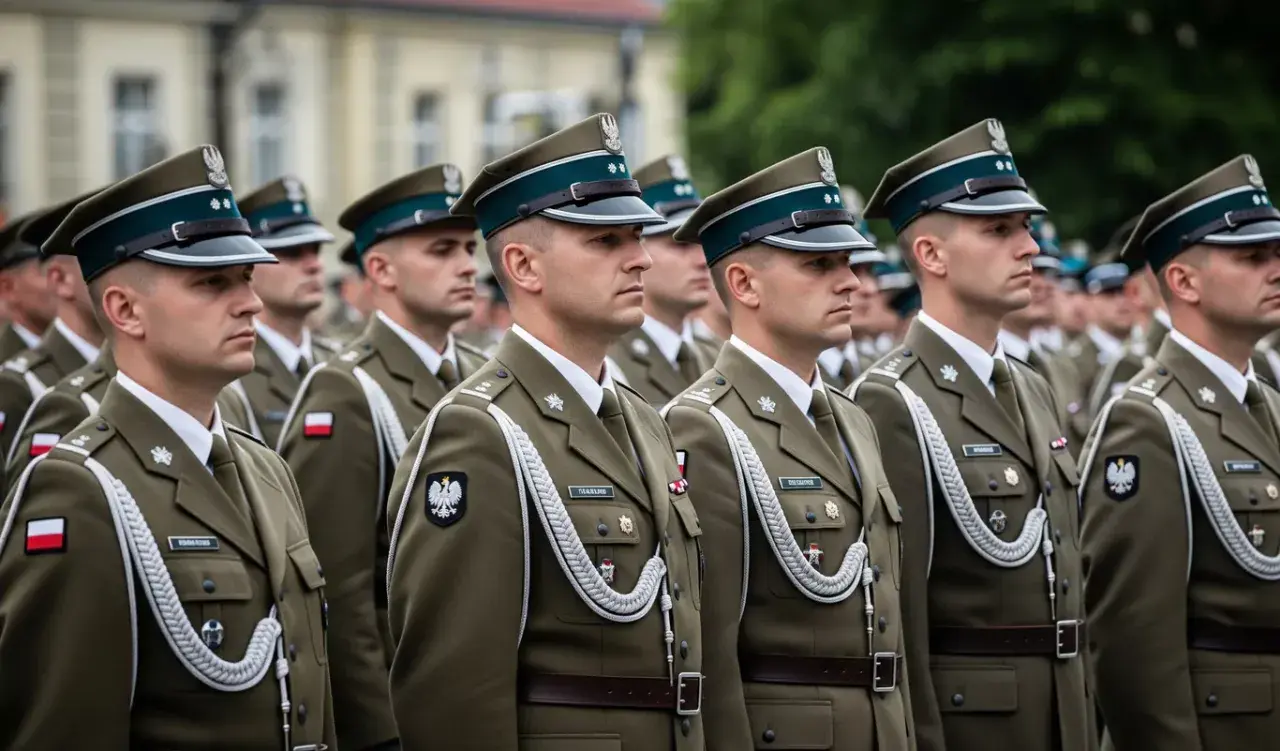 Żołnierze w mundurach prezentują swoje stopnie w wojsku.