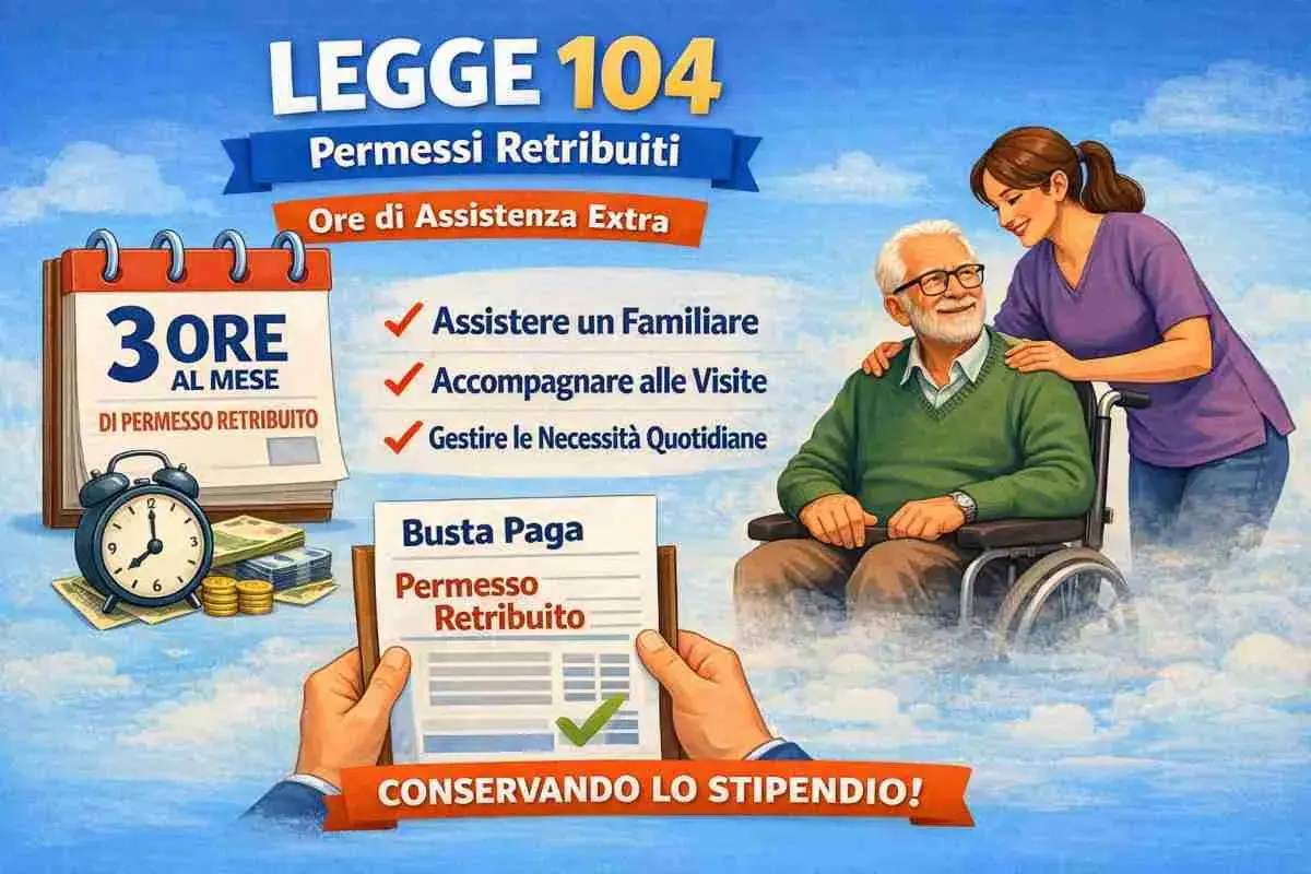 Novità Legge 104: 3 ore al mese di permesso retribuito per assistere familiari, accompagnarli alle visite o gestire necessità quotidiane, conservando lo stipendio.