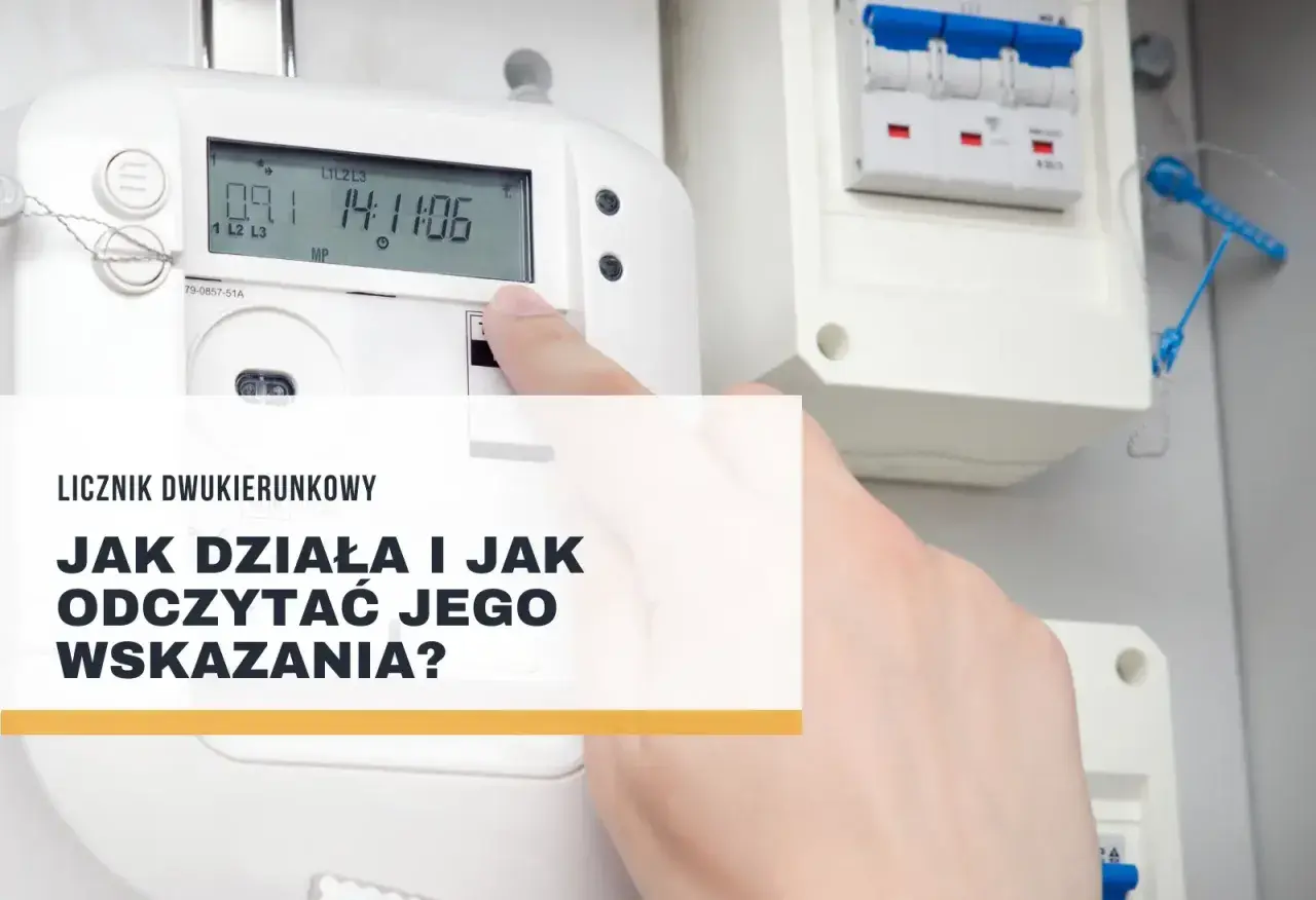 Cyfrowy licznik dwukierunkowy pokazuje symbole i wskazania, jak odczytać jego dane.