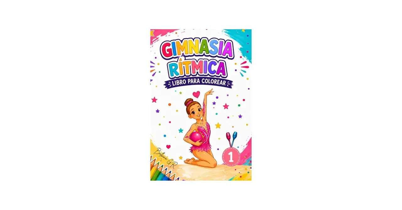 Ilustración de gimnasia rítmica para colorear. Una niña con traje brillante sostiene una pelota rosa, lista para crear arte.