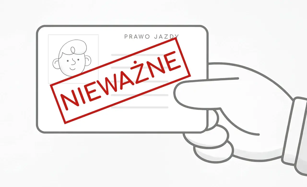 Ręka trzyma nieważne prawo jazdy. Taka sytuacja może skutkować mandatem za brak uprawnień do kierowania pojazdem.