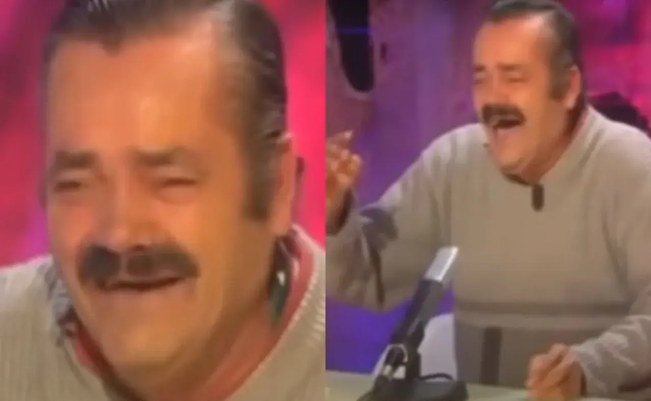 Juan Joya Borja, znany jako El Risitas, śmieje się histerycznie, opowiadając dowcip.