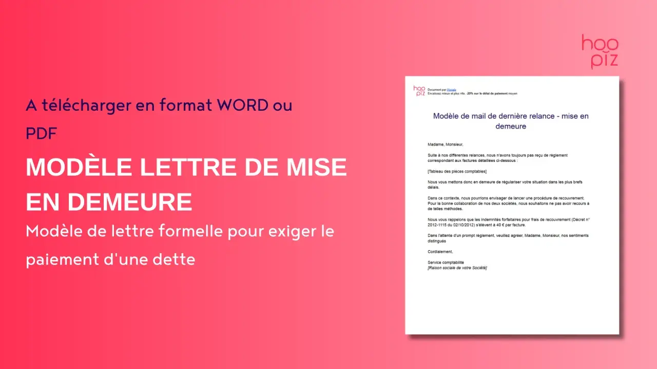 Modèle de lettre de mise en demeure pour artisan. Téléchargeable en Word ou PDF, ce document est une lettre formelle pour exiger le paiement d'une dette.
