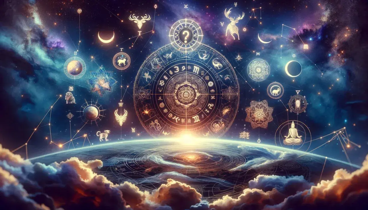 Wszechświat pełen symboli: 4 żywioły, znaki zodiaku, konstelacje i kosmiczna energia.