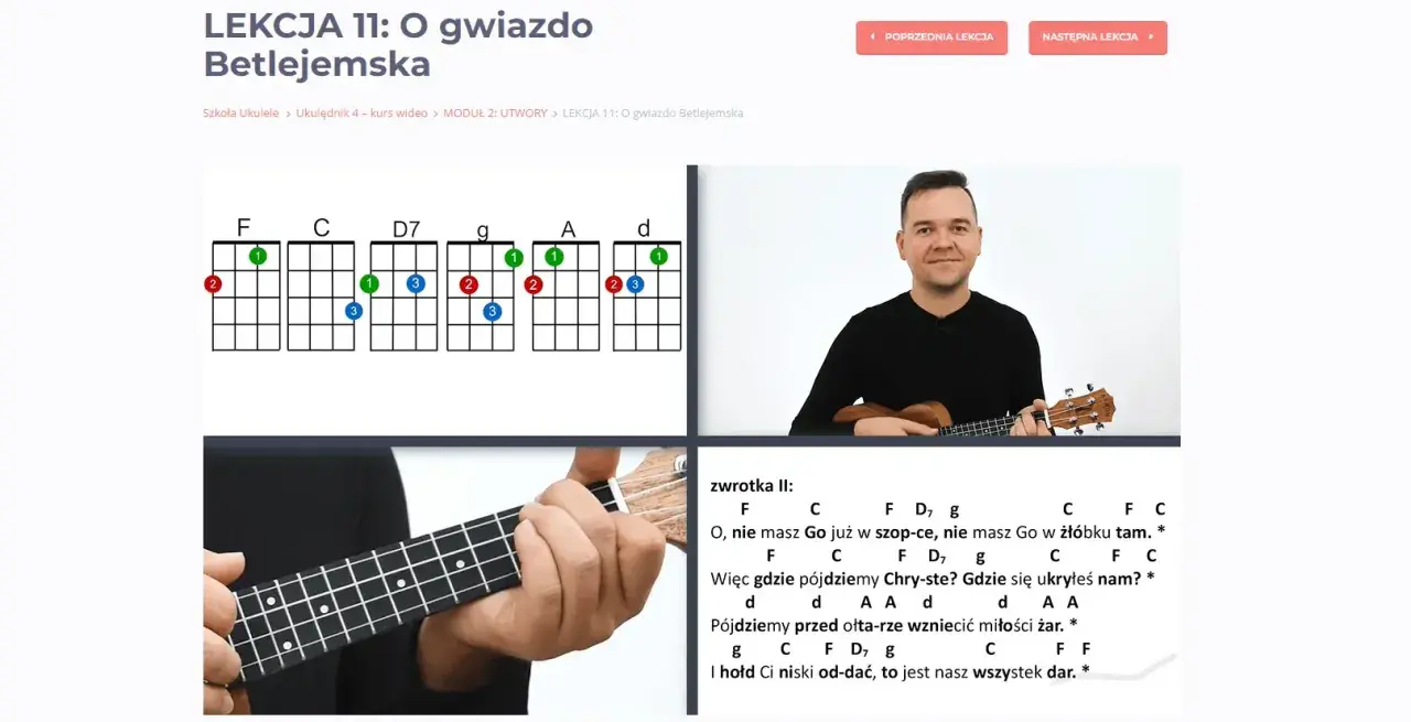 Chwyty do piosenki "O gwiazdo Betlejemska" na ukulele. Nauka gry z lekcji.