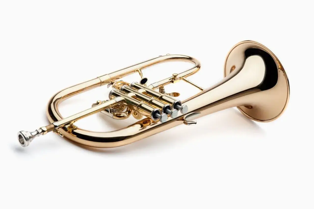 Une trompette de musique dorée, brillante et élégante, prête à faire vibrer les notes.