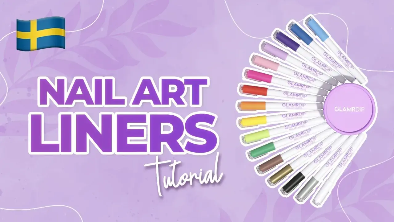 Svenska flaggan vajar bredvid en samling färgglada konad nagellackspennor för en "Nail Art Liners Tutorial".