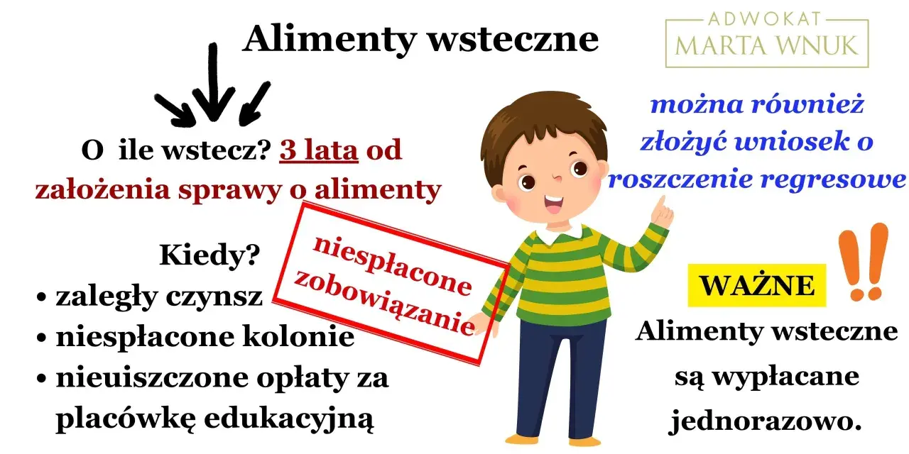 Alimenty wsteczne można uzyskać do 3 lat wstecz. Dotyczy to zaległego czynszu, niespłaconych kolonii i opłat za edukację.