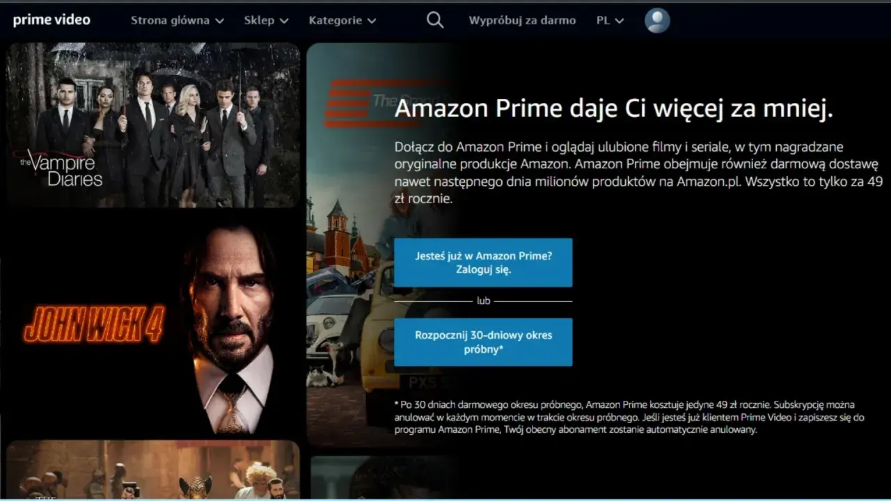 Odkryj Prime Video: filmy, seriale i darmowa dostawa od 49 zł rocznie. Sprawdź cenę i zacznij oglądać!