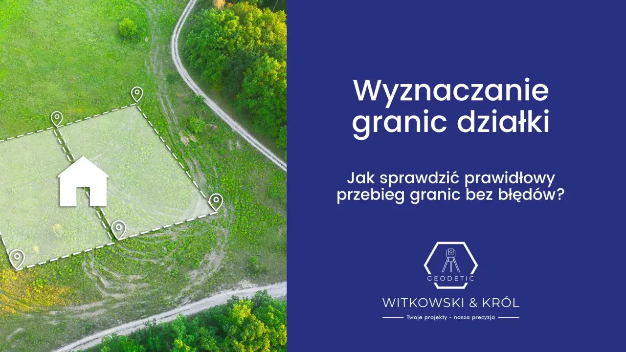 Wizualizacja wyznaczania granic działki z zaznaczonym domem i punktami kontrolnymi. Precyzyjne wznowienie granic działki to podstawa.
