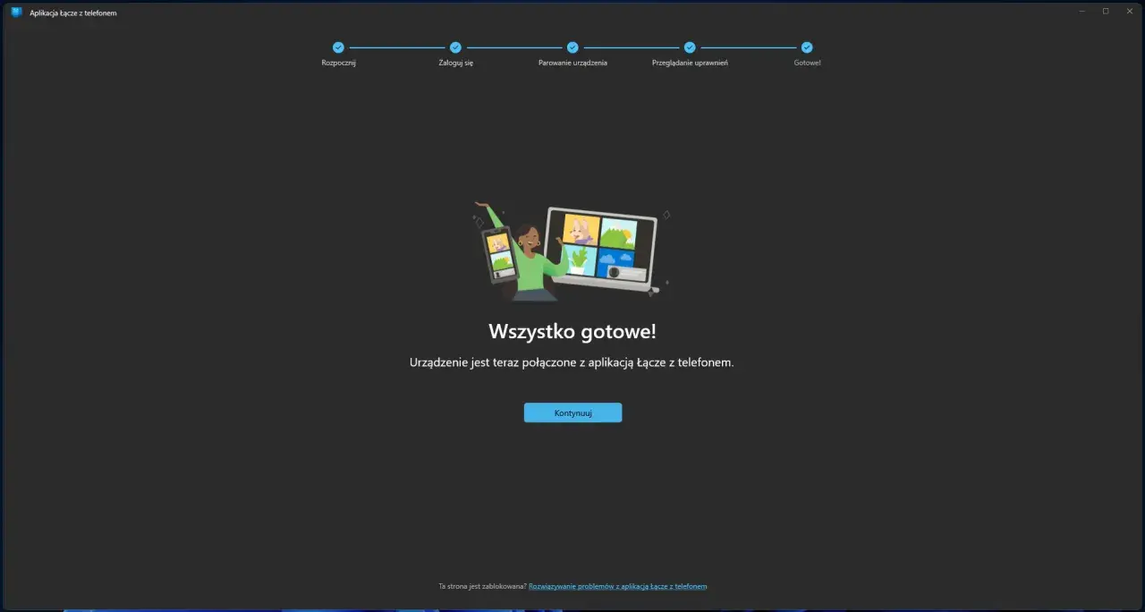Ukończono parowanie urządzenia z aplikacją Łącze z telefonem w systemie Windows. Teraz możesz cieszyć się pełną integracją.