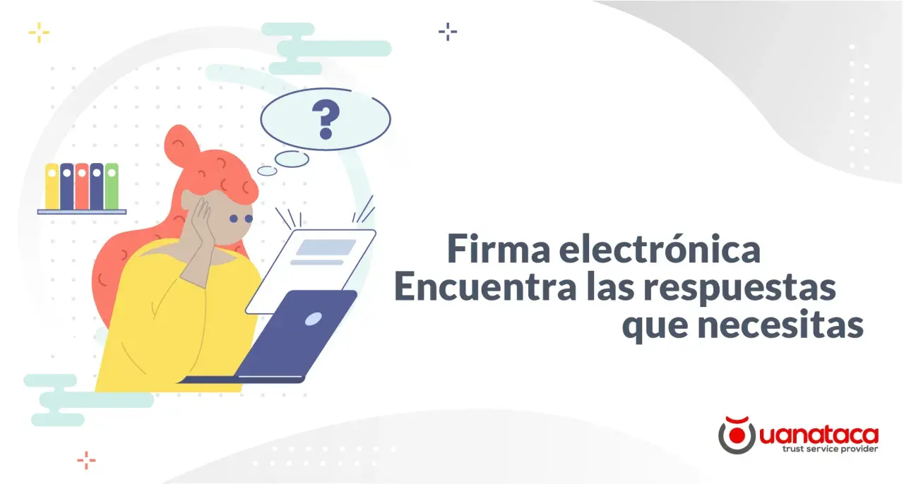 Ilustración de una persona pensativa frente a una laptop, buscando información sobre el **reglamento de firma electrónica**.