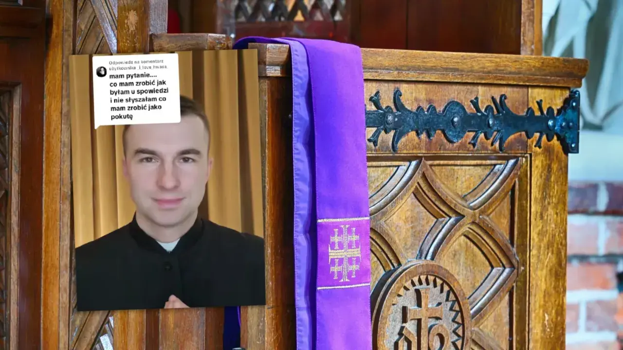 Komentarz pod filmem o najczęstszych pokutach po spowiedzi. Młody ksiądz w czerni.